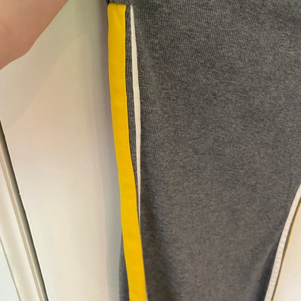 Grey Striped Side T-Shirt Dress w/ Yellow/White Stripe on Side - Picture 3 of 7